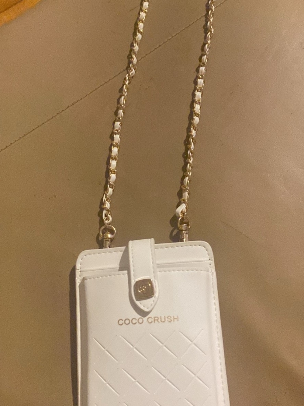 White Crossbody Phone Bag with Gold Chain